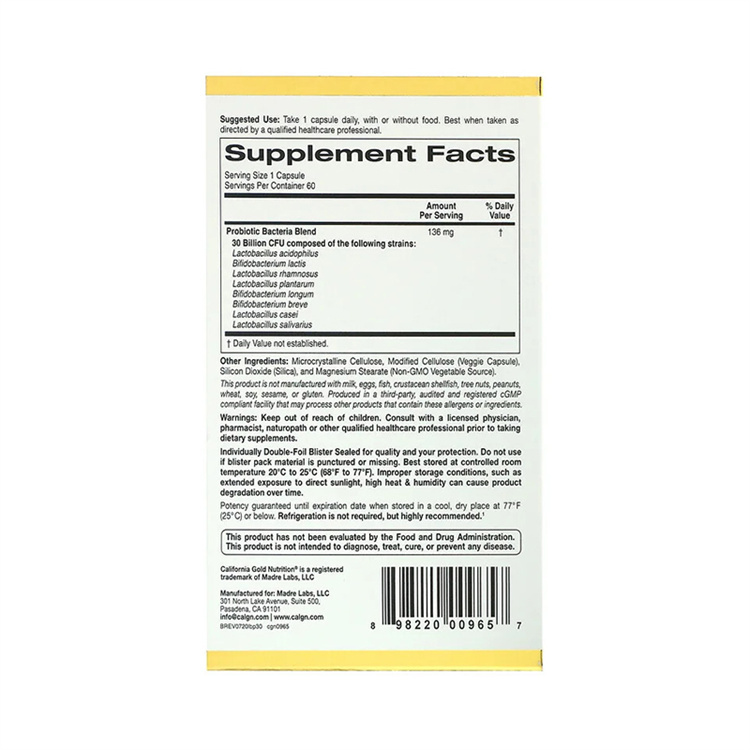 California Gold Nutrition, LactoBif Probiotics, 30 Billion CFU, 60 Veggie Caps