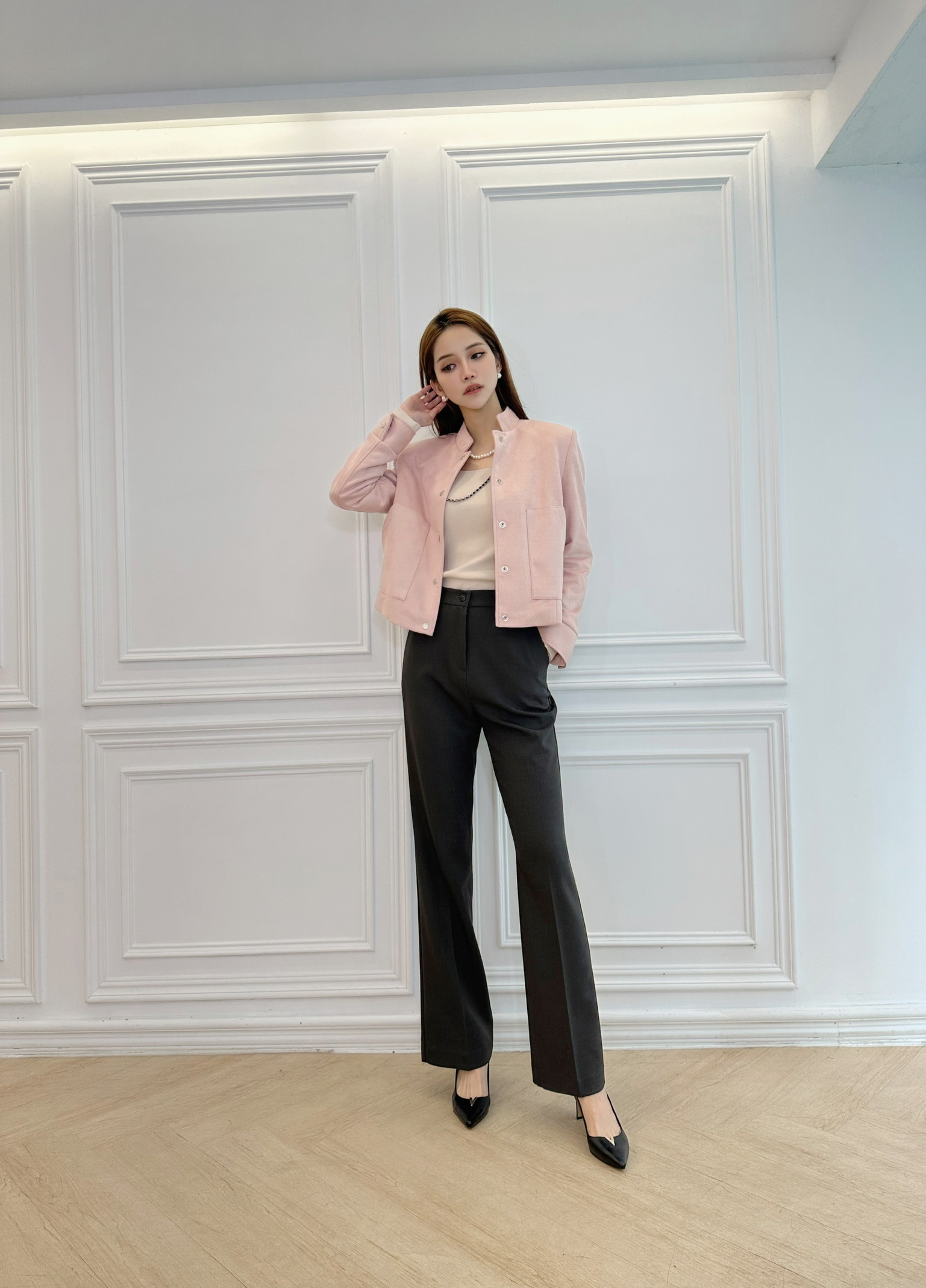 彈性鬆緊單釦西褲