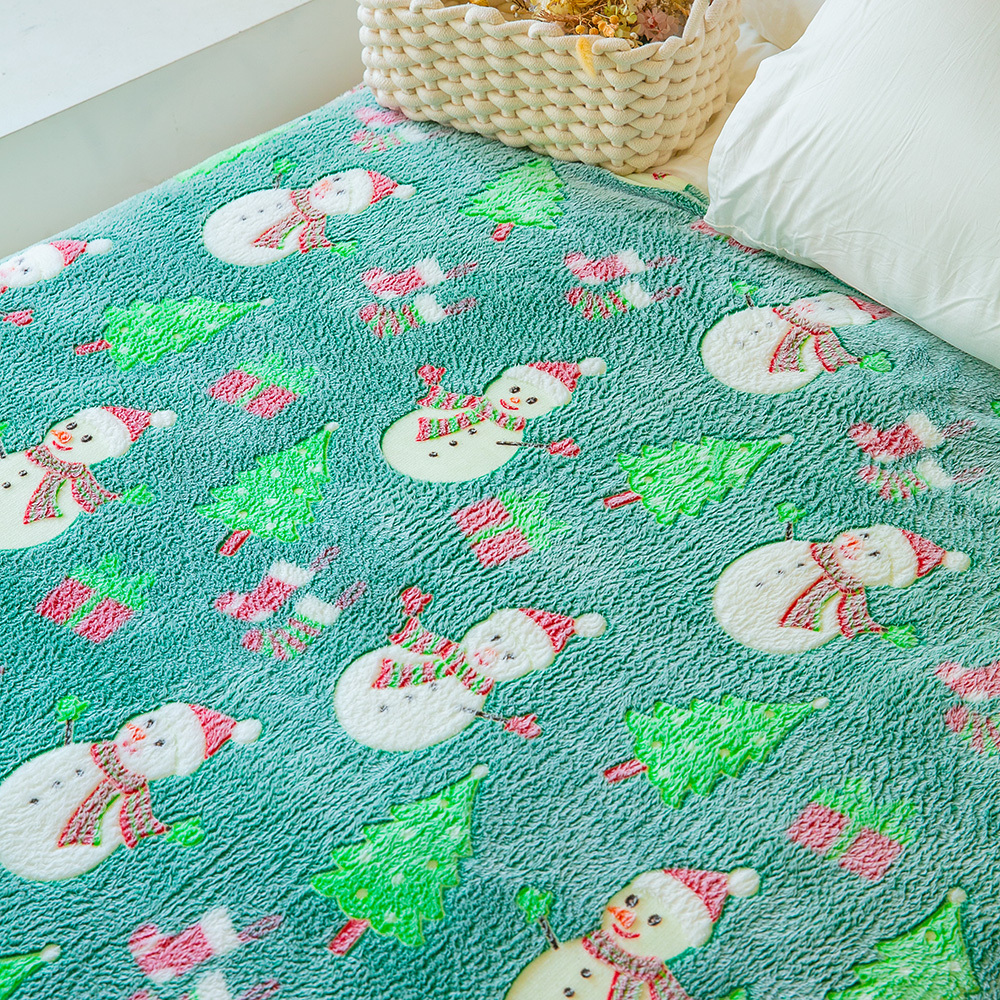 歐盟認證頂級親膚法蘭絨毯-夜光毯/聖誕雪人127x152cm【REGAL芮格居家】