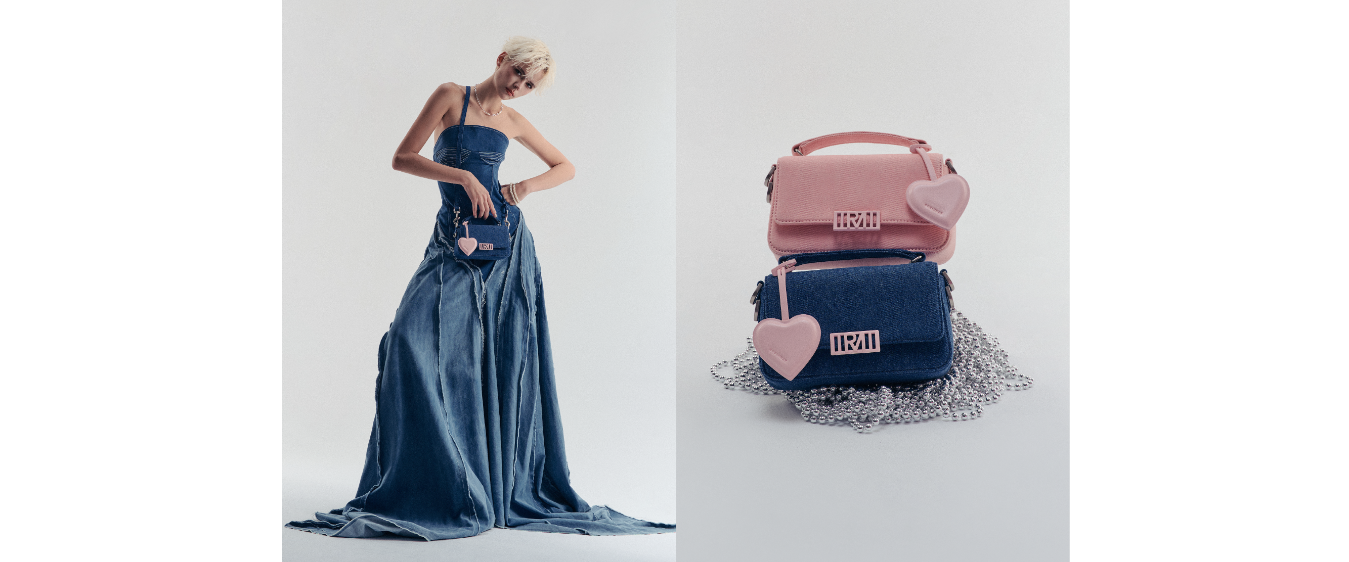 牛仔丹寧穿搭03：抹胸牛仔長裙加丹寧包