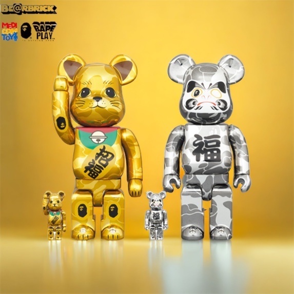 🎏預訂🎏Bearbrick 400% 100% BAPE招き猫金メッキu0026 達磨銀メッキ4PCS SET