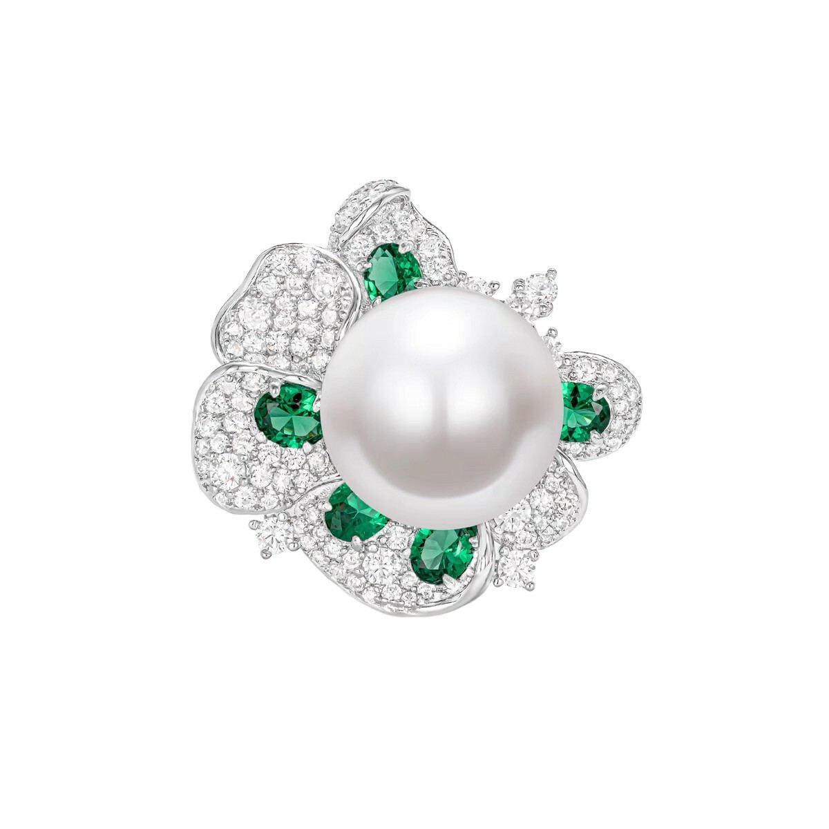 復古蘭玲花珍珠戒指 925銀戒指