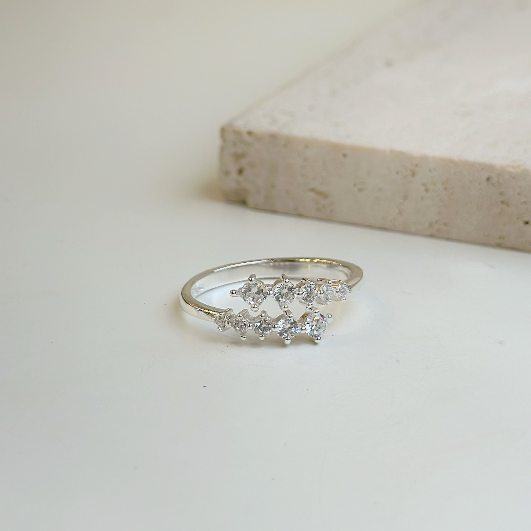 S19排鑽交叉純銀調整戒