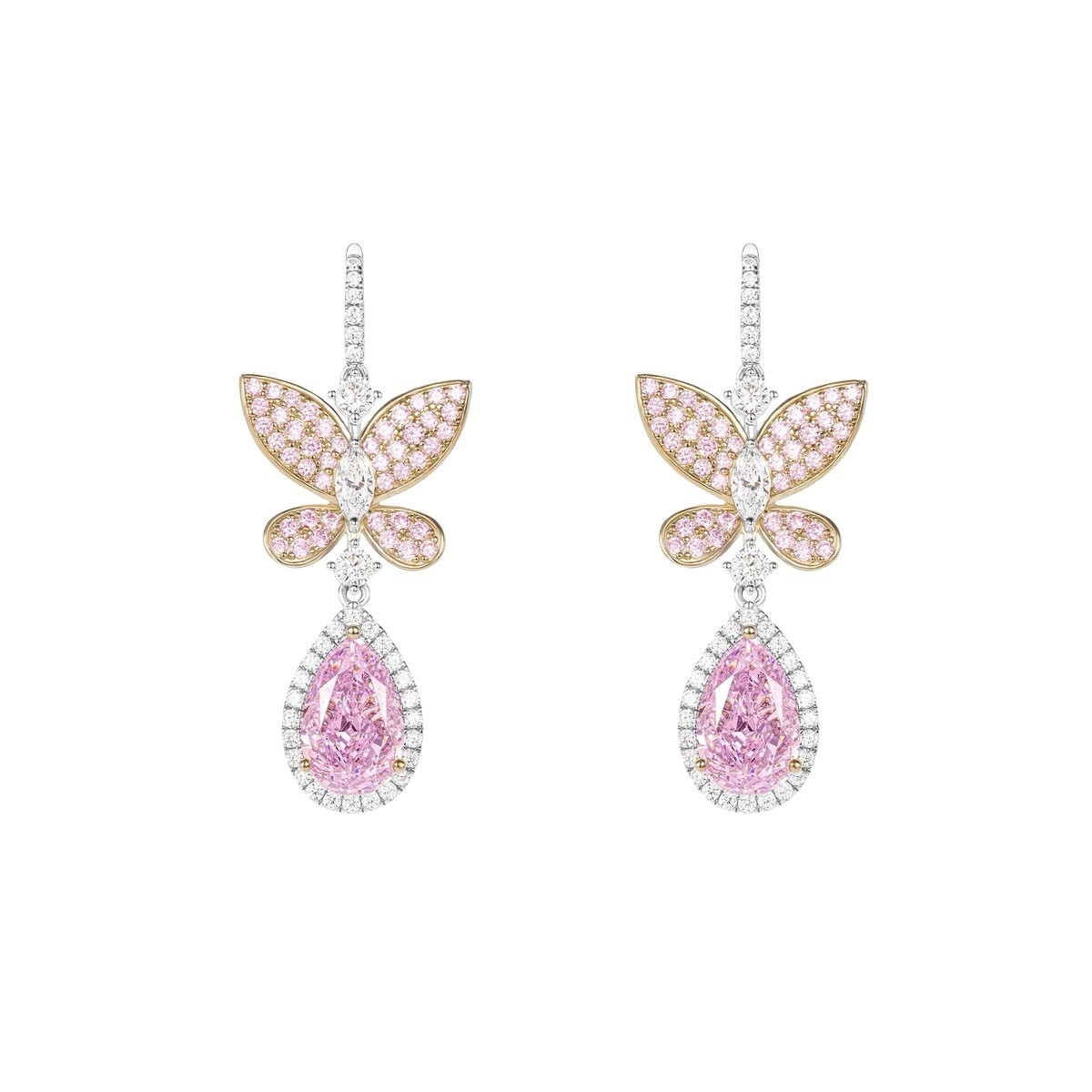 粉蝴蝶結水滴耳釘 925銀耳釘