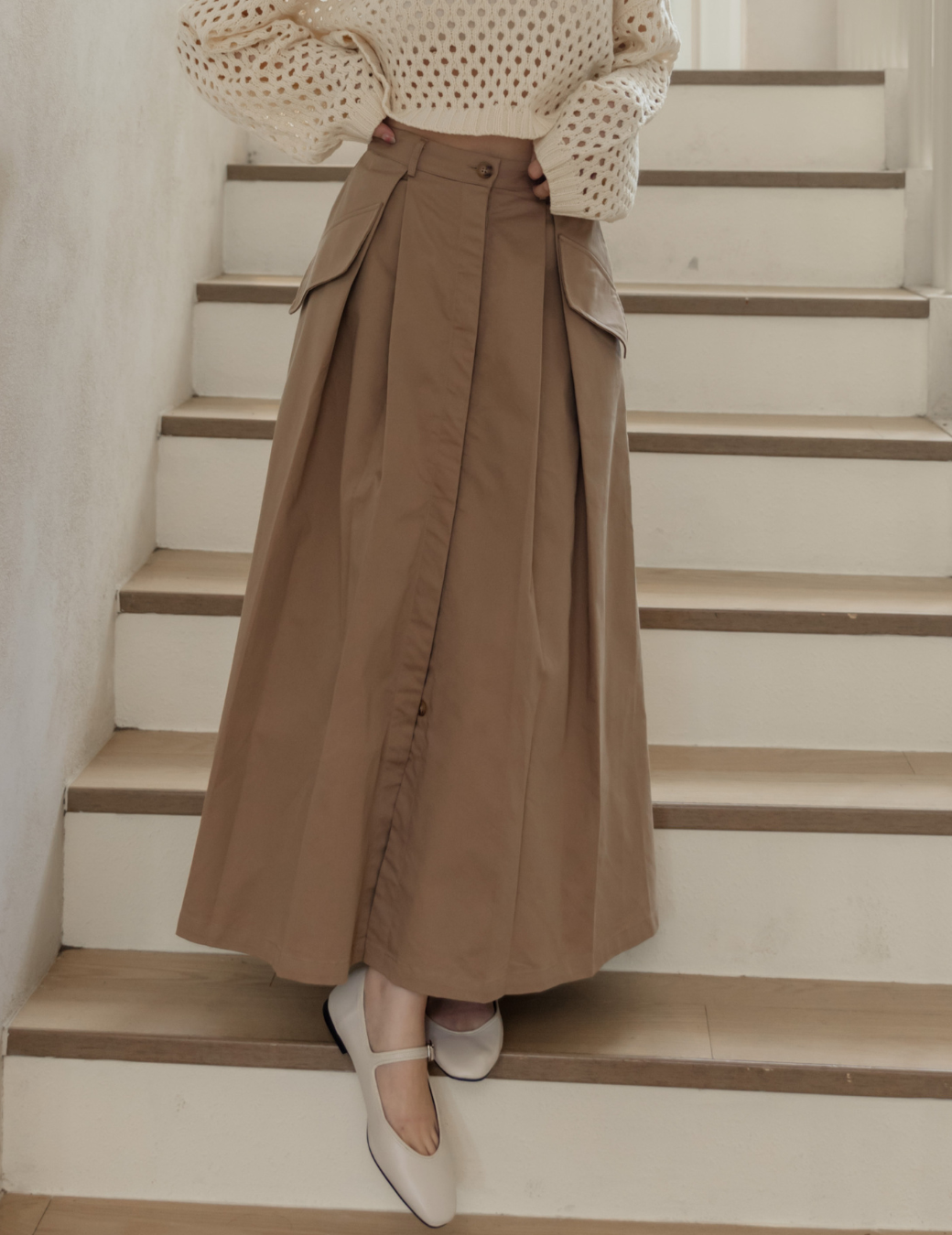 時尚翻蓋口袋設計長裙（4尺寸）