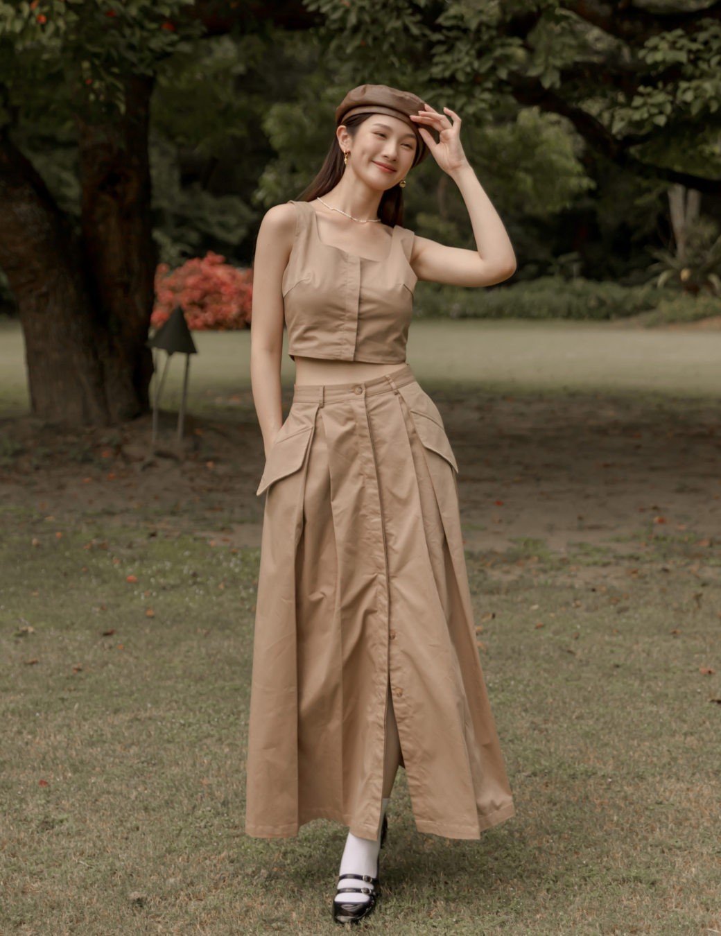 時尚翻蓋口袋設計長裙（4尺寸）