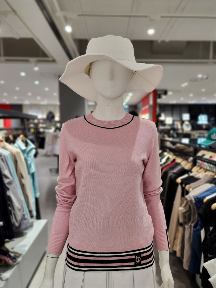 女款 M10韓國Benjefe Golf同步/正韓時尚薄款圓領針織刺繡條紋長衫/韓版高爾夫球針織衣