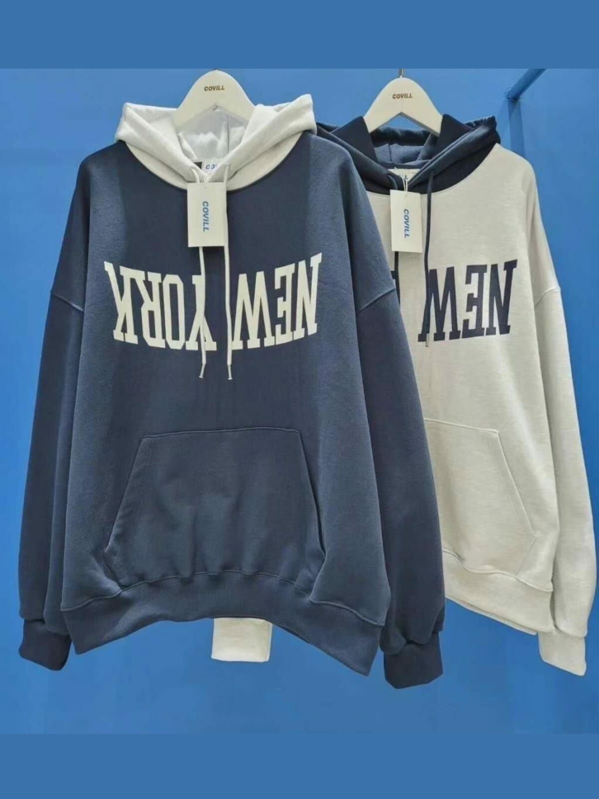 OverSize拼色英文字連帽衛衣 COVILL-043T