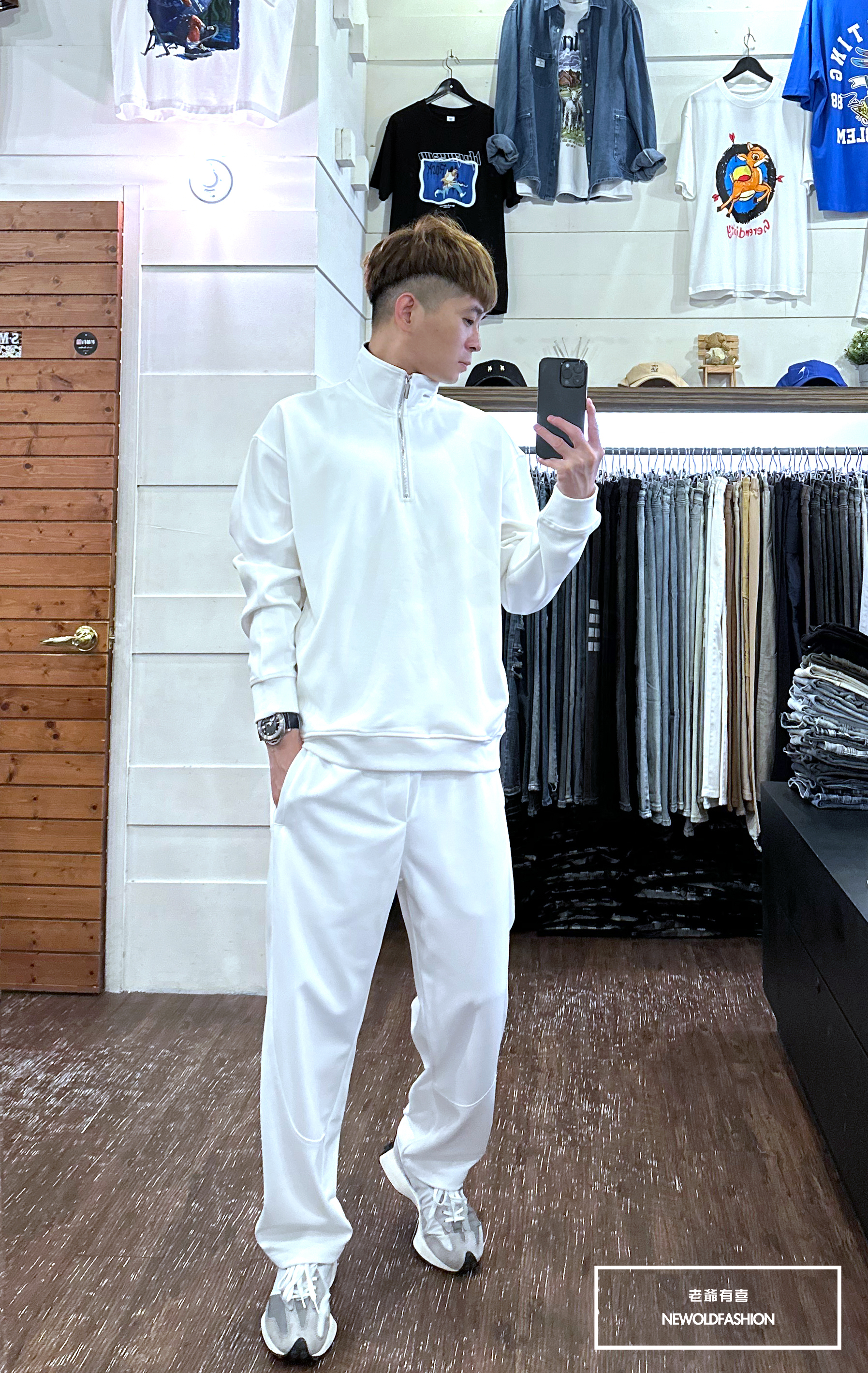 『新品上市』重磅撞色領口袋大學T-白(NOF2310C65008)