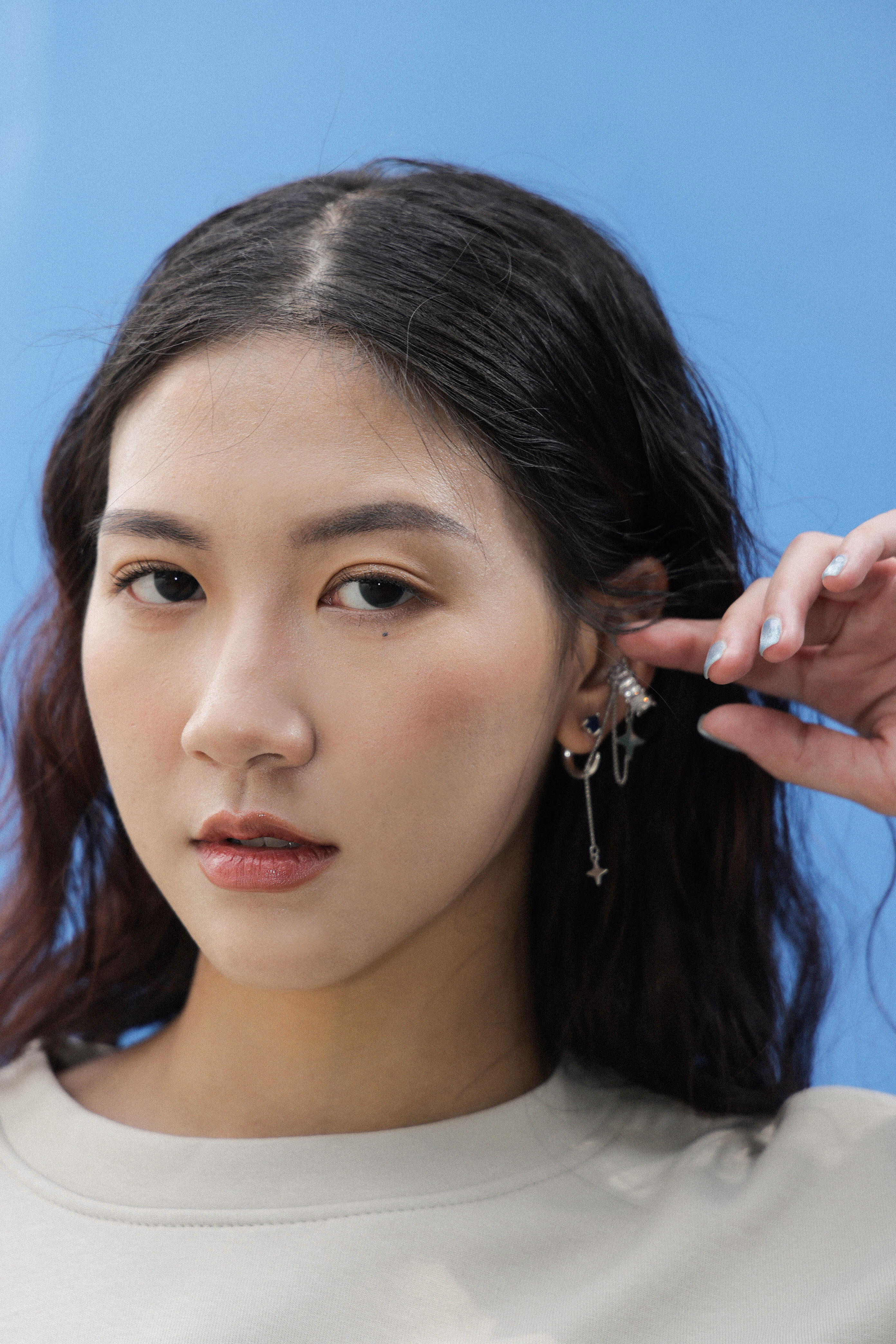 長方閃石星星吊鏈耳夾 (現貨款式）