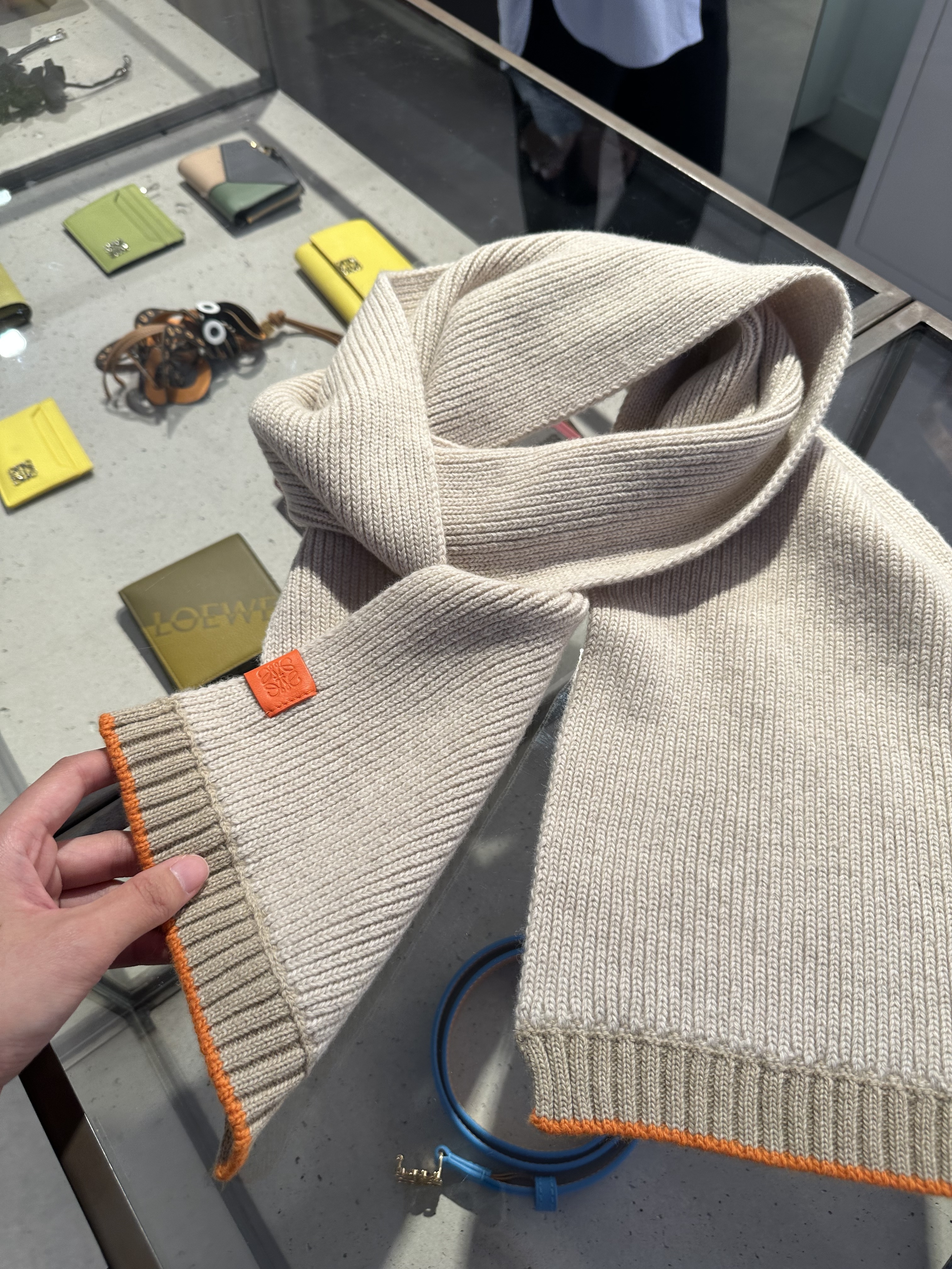 Loewe soft wool anagram scarf beige orange