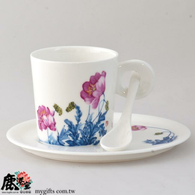 陶瓷 咖啡杯組 (馬克杯組)粉彩虞美人