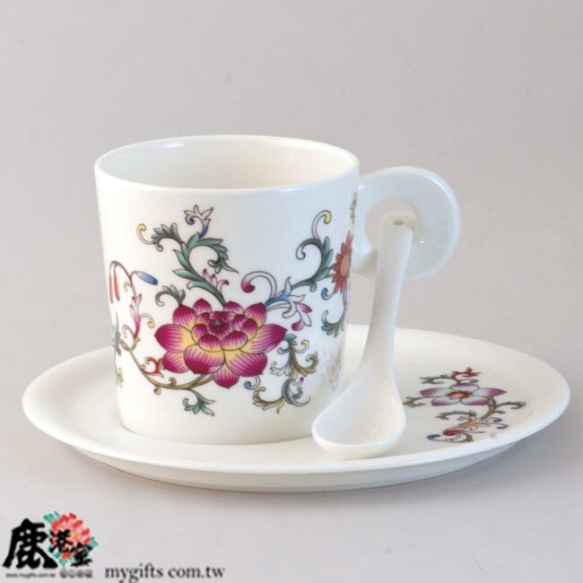 陶瓷 咖啡杯組 (馬克杯組)粉彩纏枝蓮
