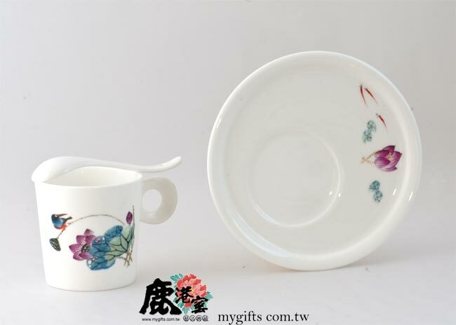 陶瓷 咖啡杯組 (馬克杯組)粉彩荷塘情趣