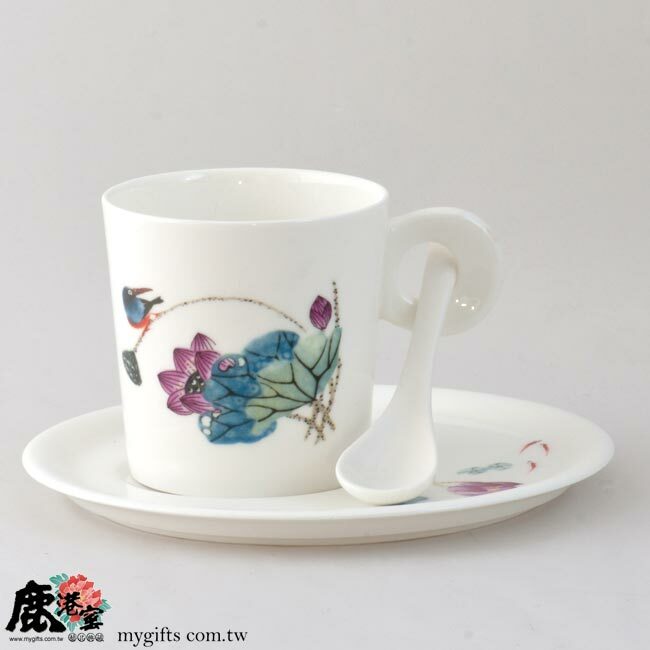 陶瓷 咖啡杯組 (馬克杯組)粉彩荷塘情趣