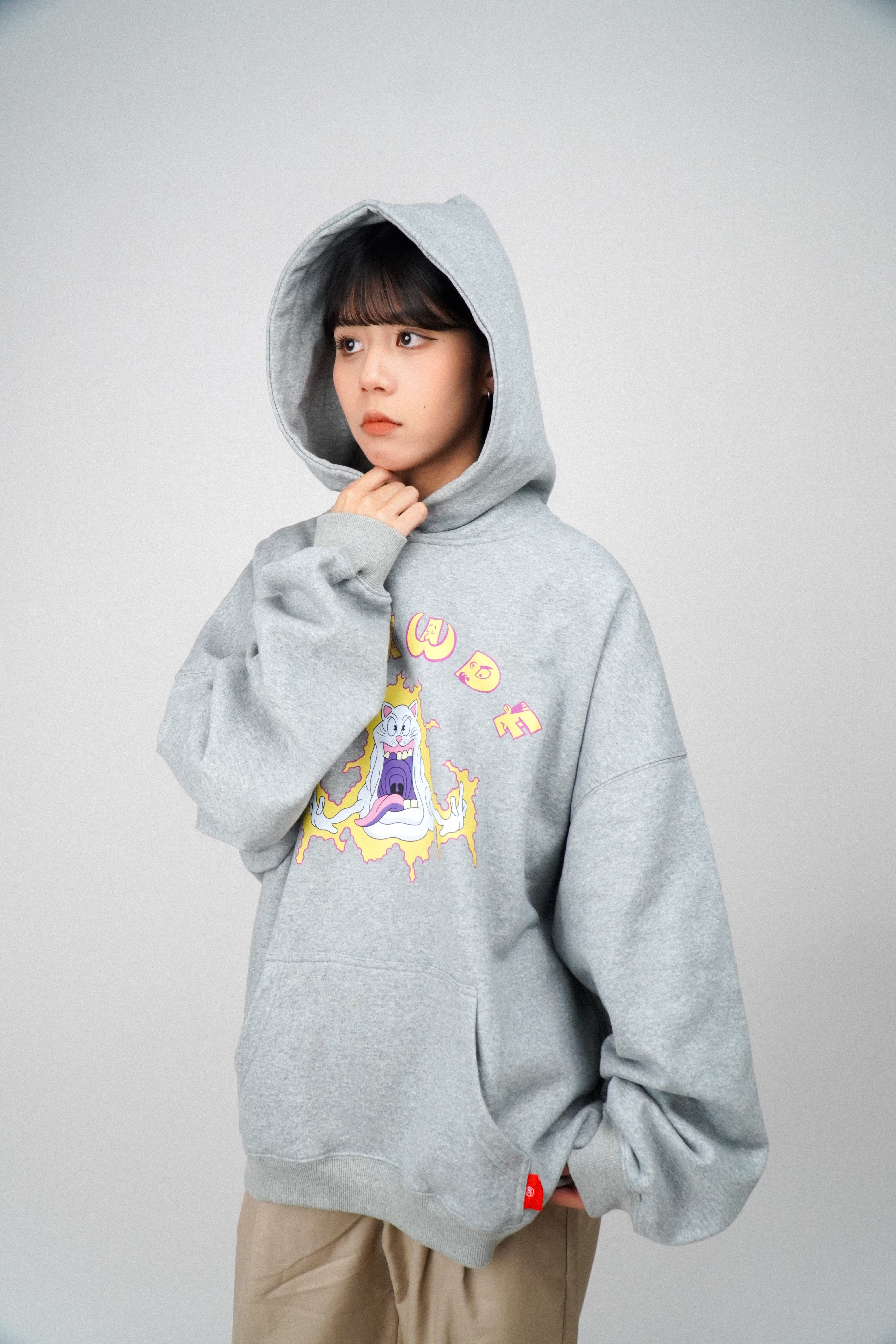 『Always_Good』電擊貓貓 印花 寬鬆 帽TEE