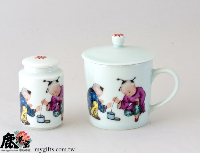 粉彩玩童陶瓷個人旅行茶具組｜一杯一罐便攜茶具 輕巧隨身