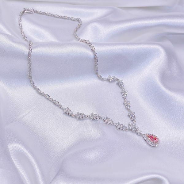 GIA 18k 粉水滴 小華麗Y字鏈