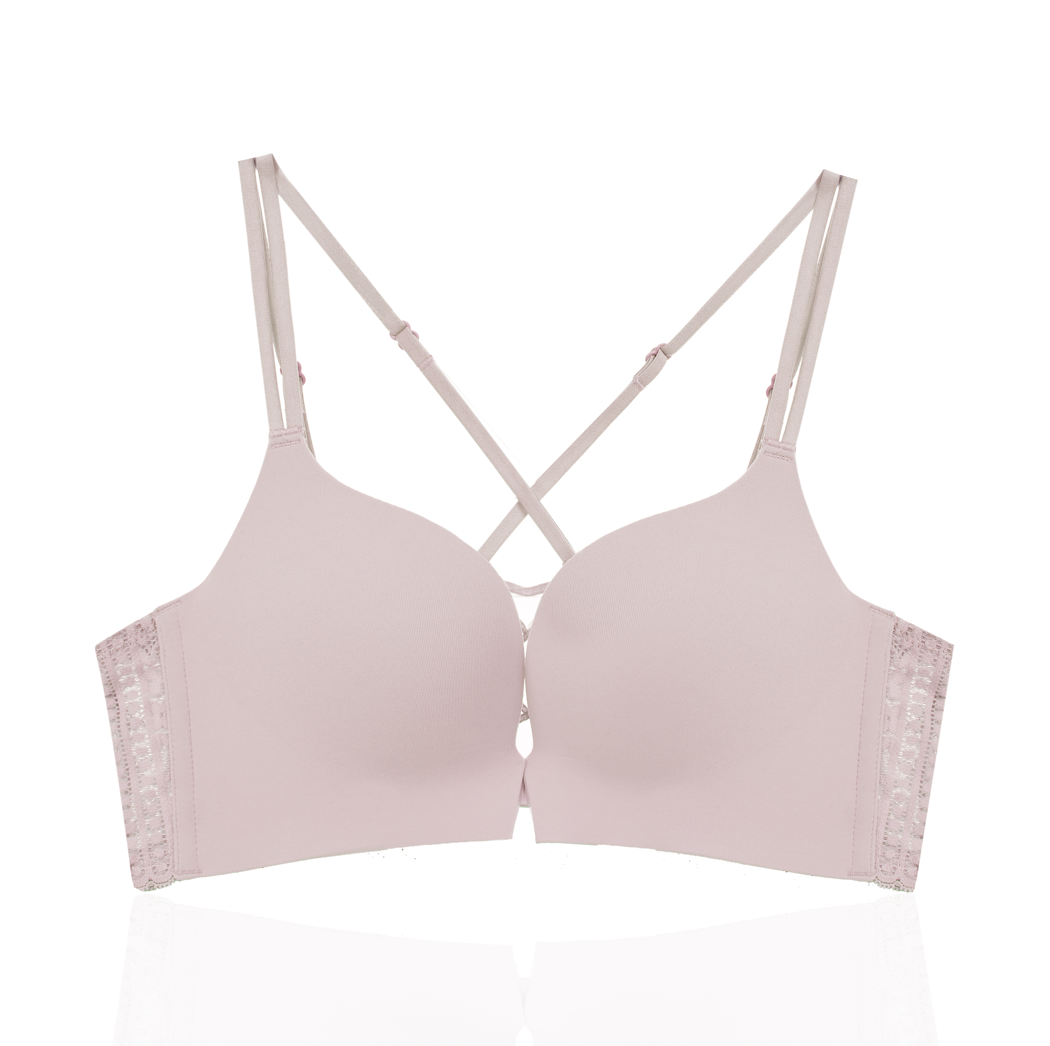 vogue-前釦式後背花紋透膚內衣-嫩粉色 (4色)