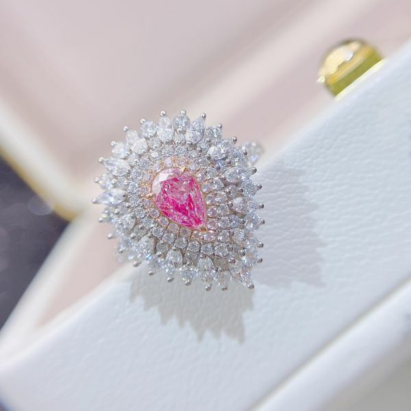 GIA 18k 粉水滴Y臂女戒