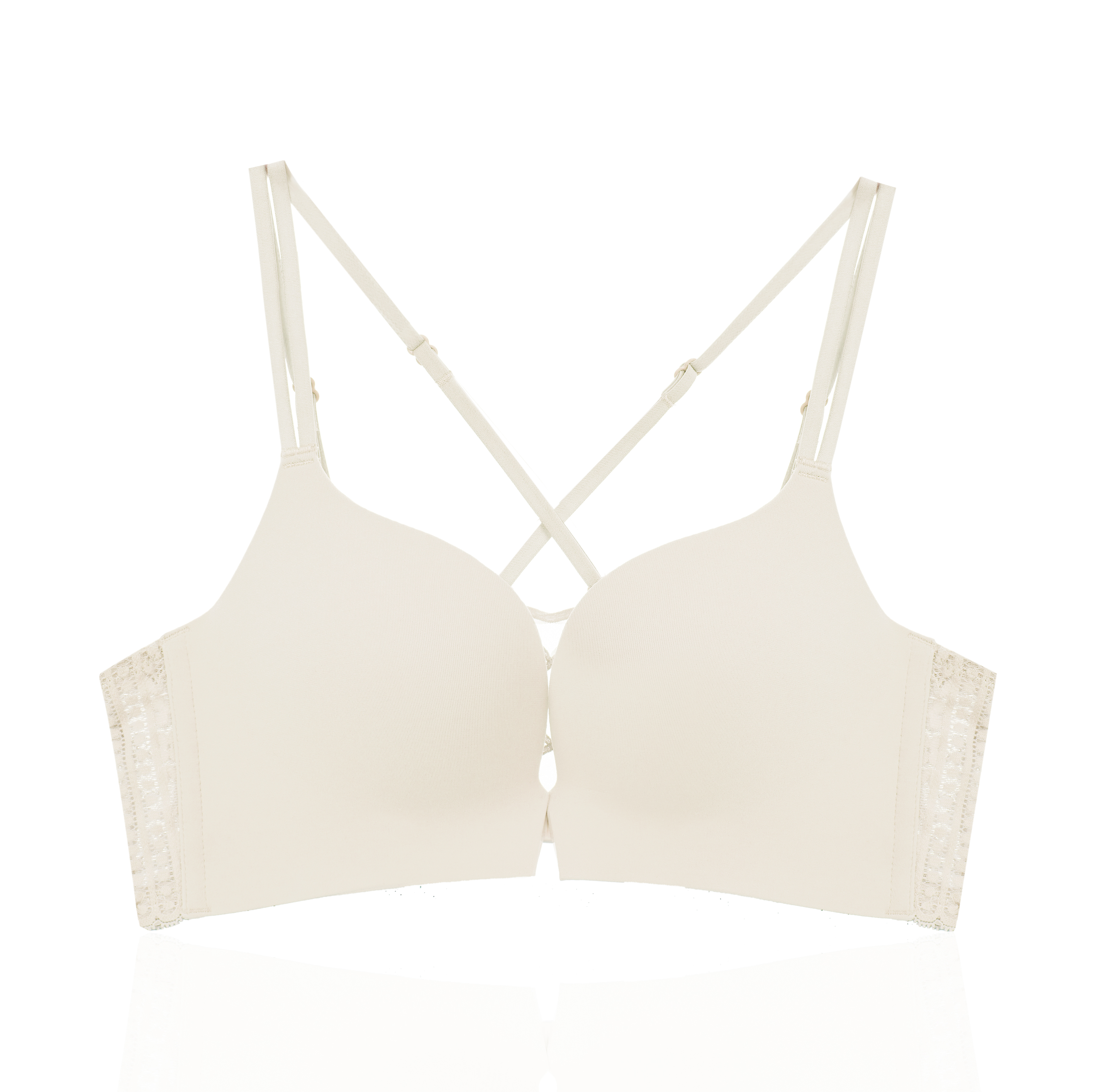 vogue-前釦式後背花紋透膚內衣-米白色 (4色)