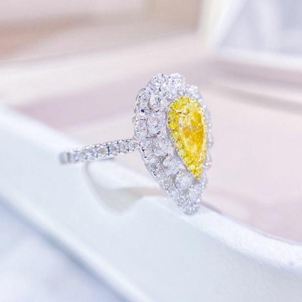 GIA 黃水滴復古蕾絲 18K女戒