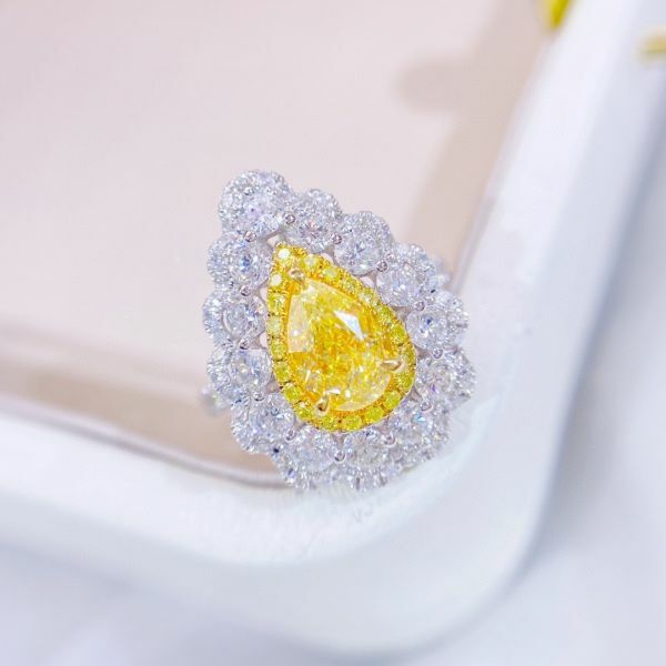 GIA 黃水滴復古蕾絲 18K女戒