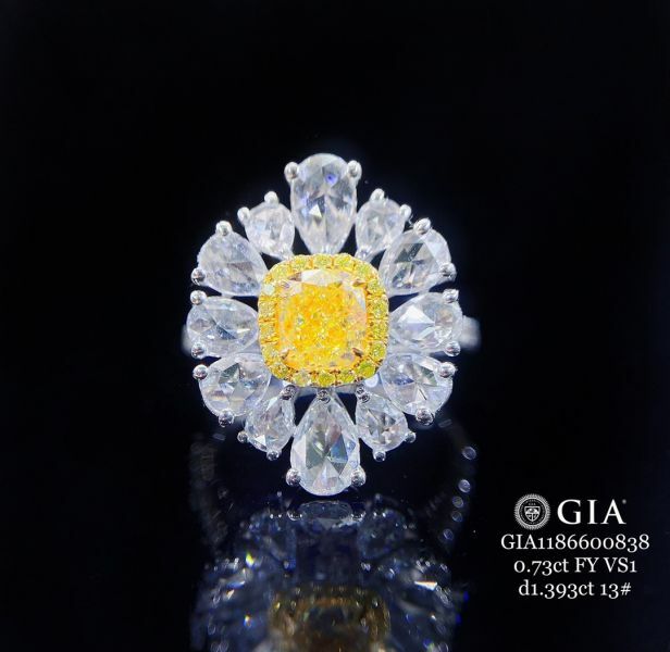 GIA 黃鑽玫瑰白水滴女戒