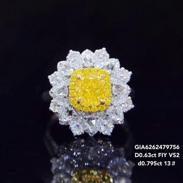 GIA 黃鑽白玫瑰白水滴女戒