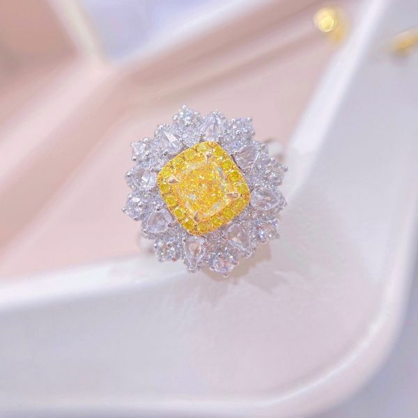 GIA 黃鑽白玫瑰白水滴女戒