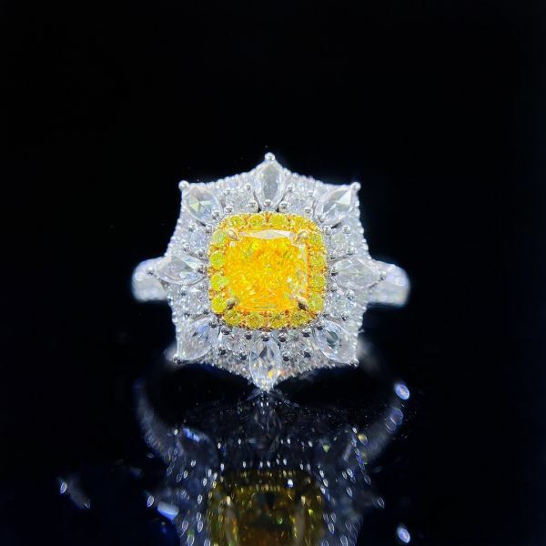 GIA 黃鑽玫瑰白馬眼女戒