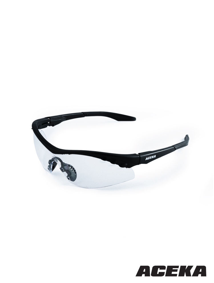 SHIELD 質感曜石黑框運動眼鏡 (透明鏡片)