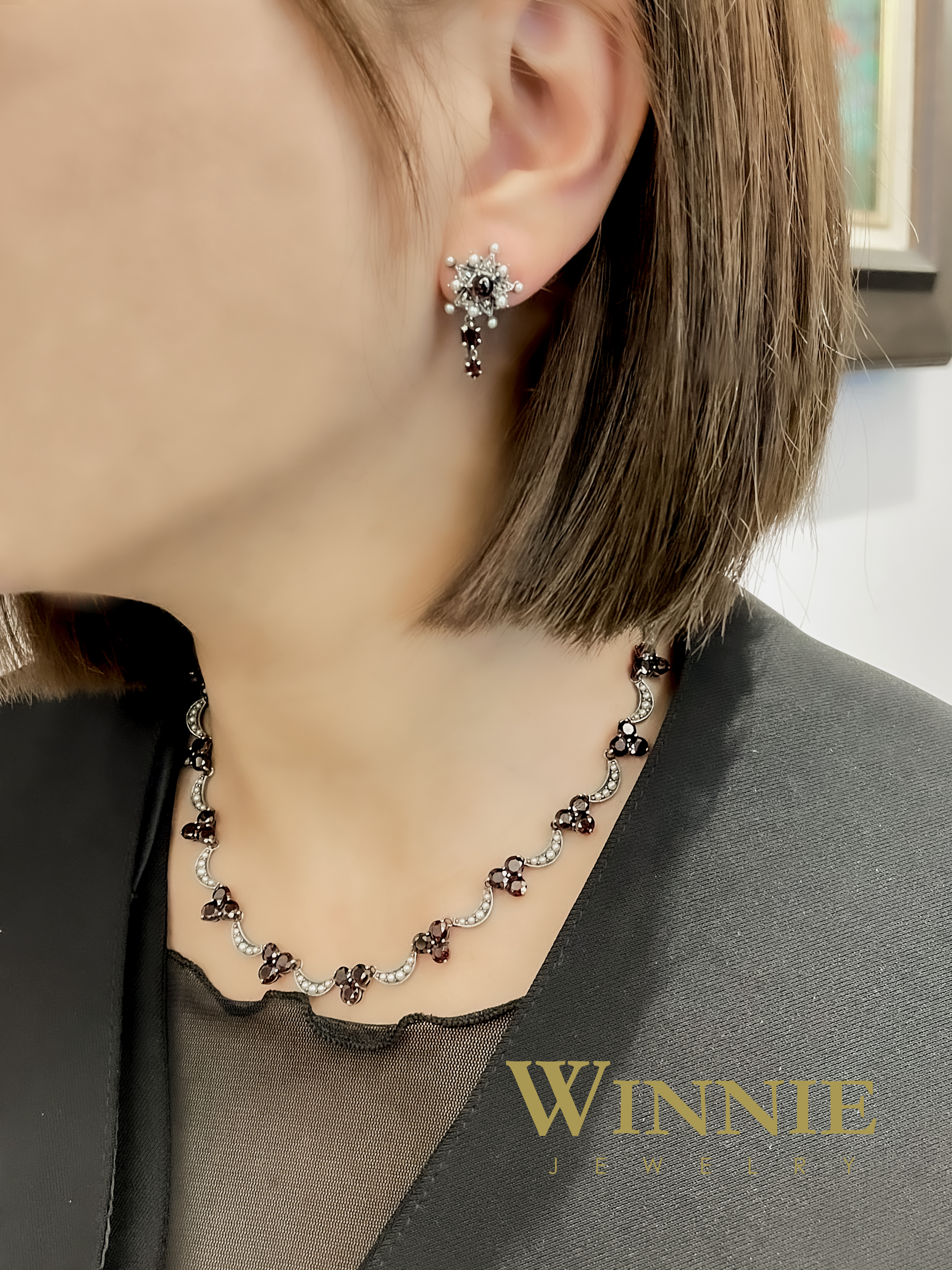 星星石榴石耳環（OP0295）