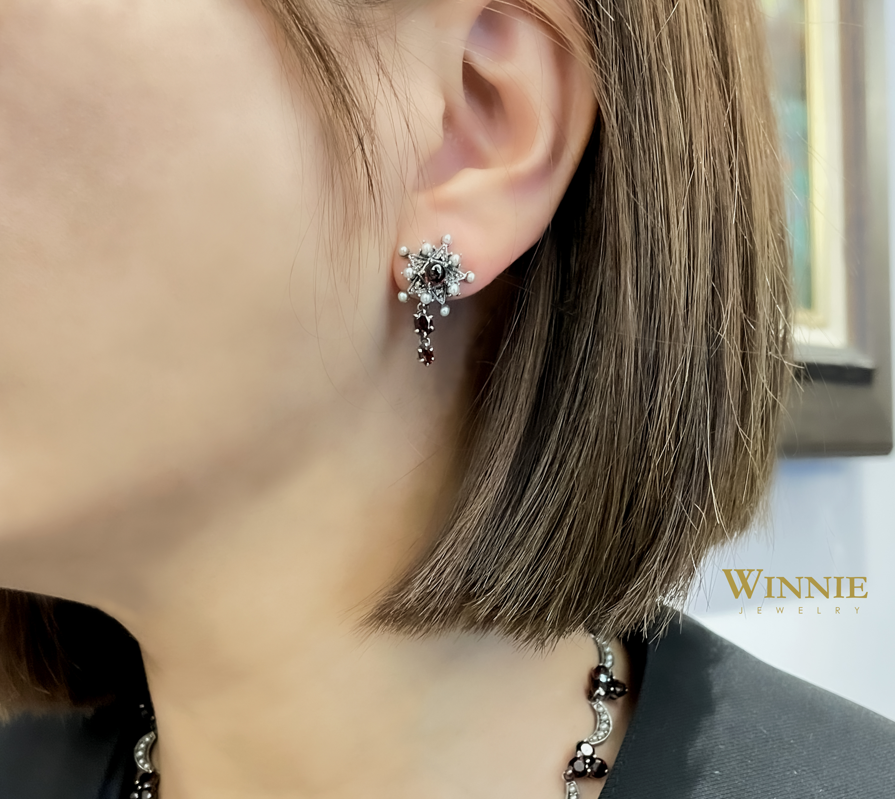 星星石榴石耳環（OP0295）