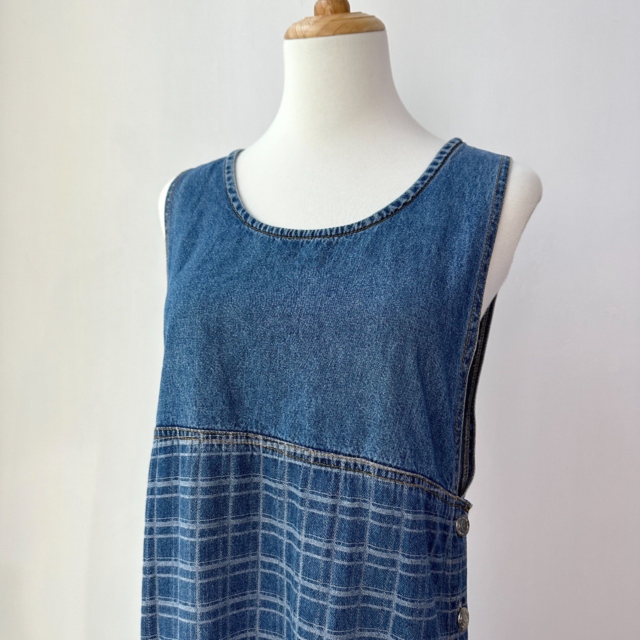 薄身格紋背心牛仔裙