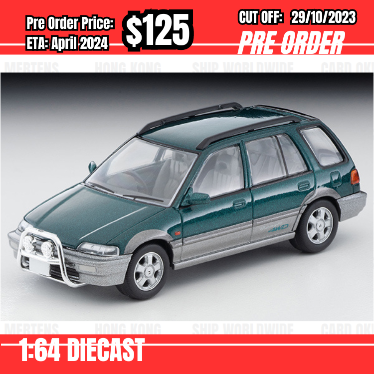 PO-$125 * Tomytec * 1:64 LV-N293b Honda Civic Shuttle Beagle 1994 Green and Grey  [OD12/10]