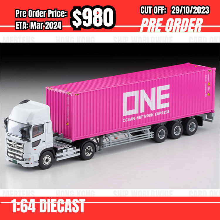 PO-$980 * Tomytec * 1:64 LV-N292b HINO PROFIA 40ft Marine Container Trailer ONE [OD12/10]