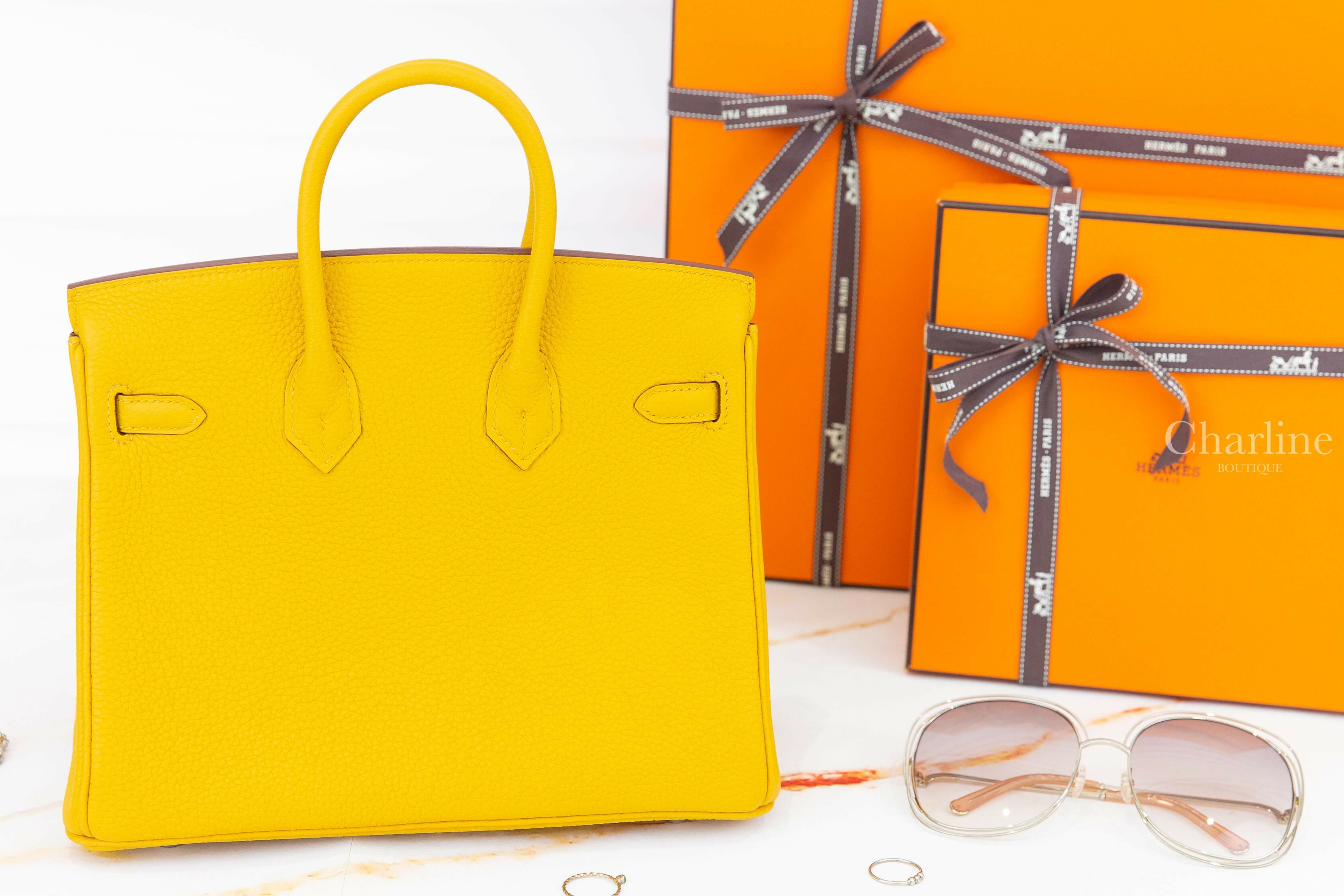 Hermès Birkin 25cm 9D Jaune Amber Togo B刻琥珀黃銀釦鉑金包-Charline Boutique 精品代購