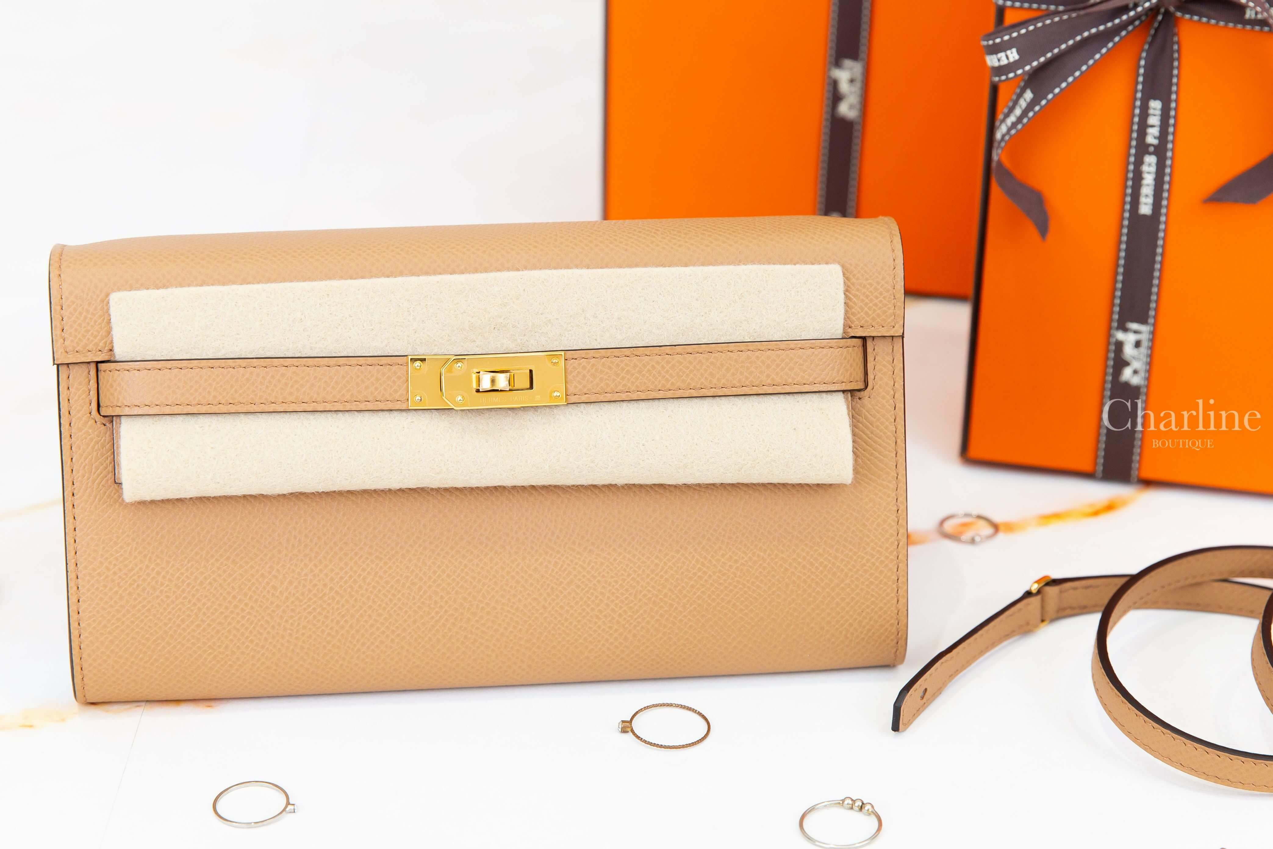 Hermès Kelly Classique To Go Wallet 0M Chai / X9 Mauve Sylvestre Epsom 馬薩拉茶色拼錦葵粉內裡金釦凱莉肩背包