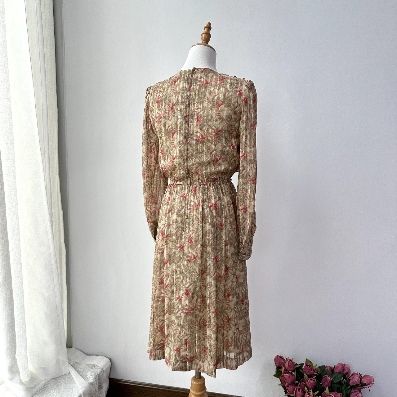 Christian Ada 杏色花影銀蔥點綴連身裙