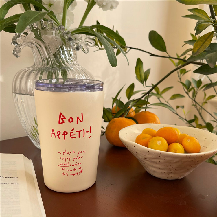 《3101》法式不鏽鋼紅色字母保溫杯360ML