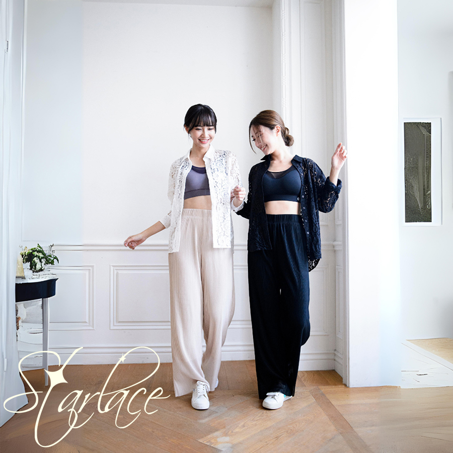 【STAR LACE】矽米子闊腿壓褶長褲(壓褶寬褲、機能長褲、機能寬褲)