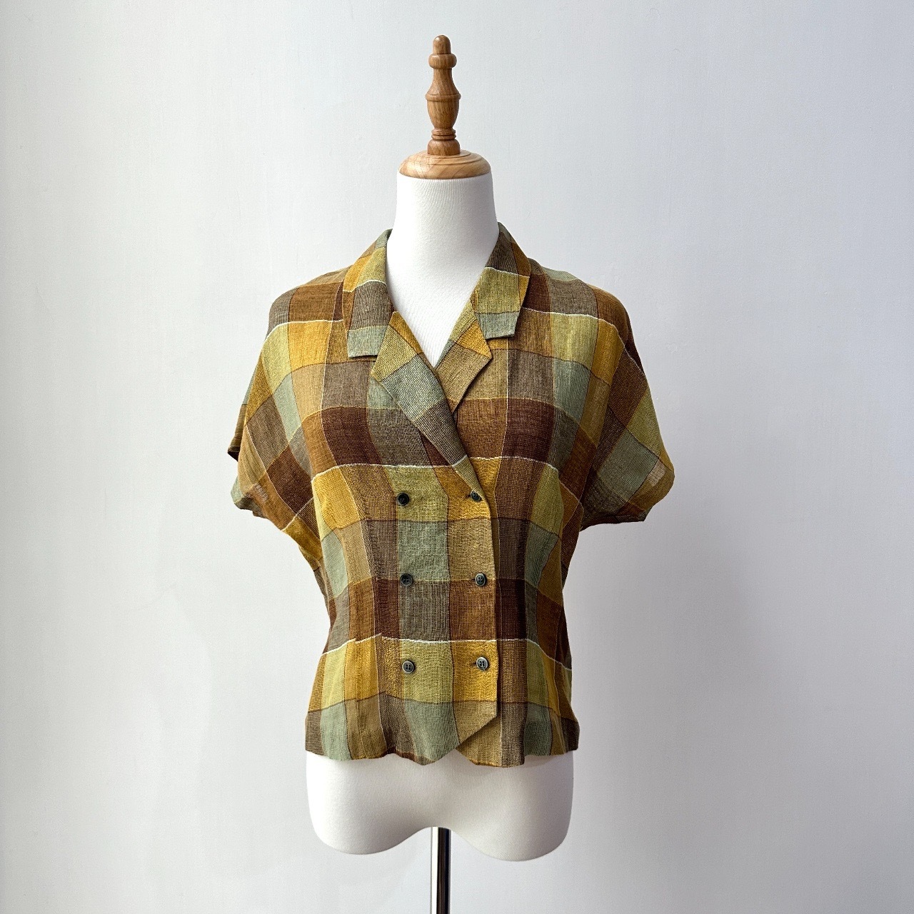 黃啡大格紋雙排扣上衣