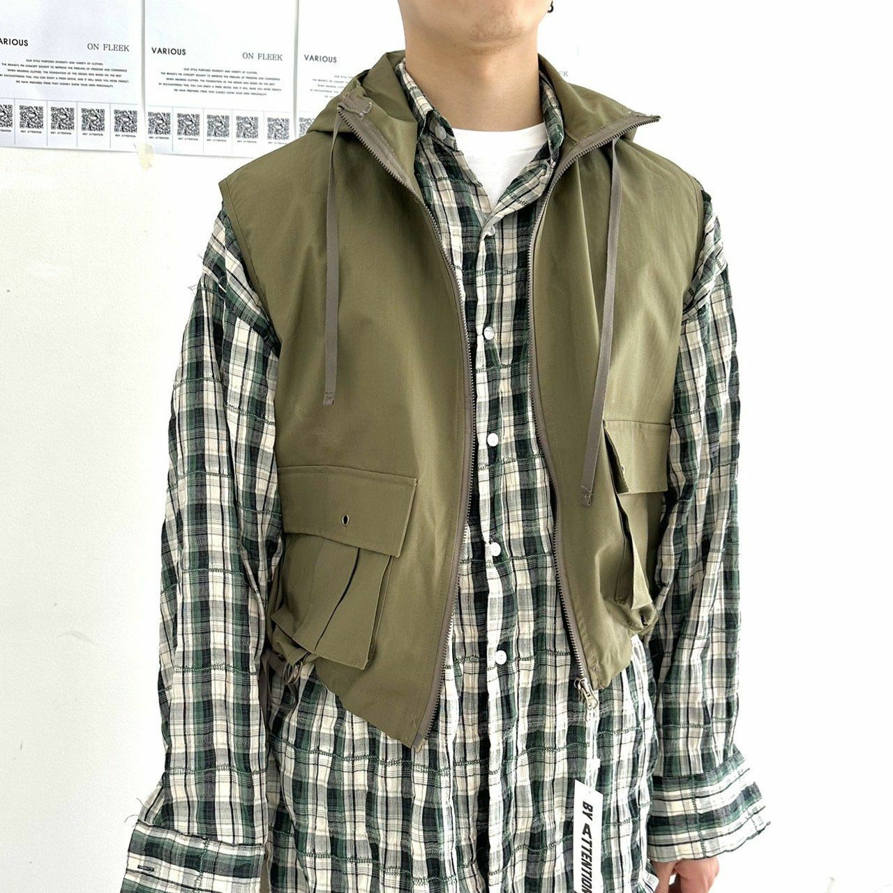 連帽拉鍊背心褸 BY ATTENTION-033V