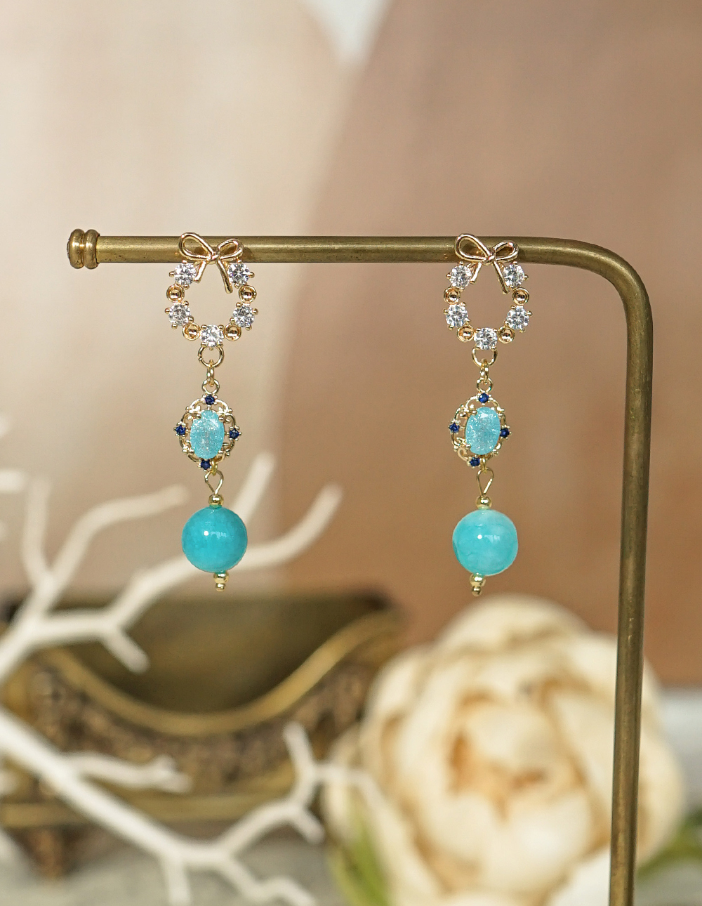 by mii✧聖誕花圈天然石耳飾✦藍