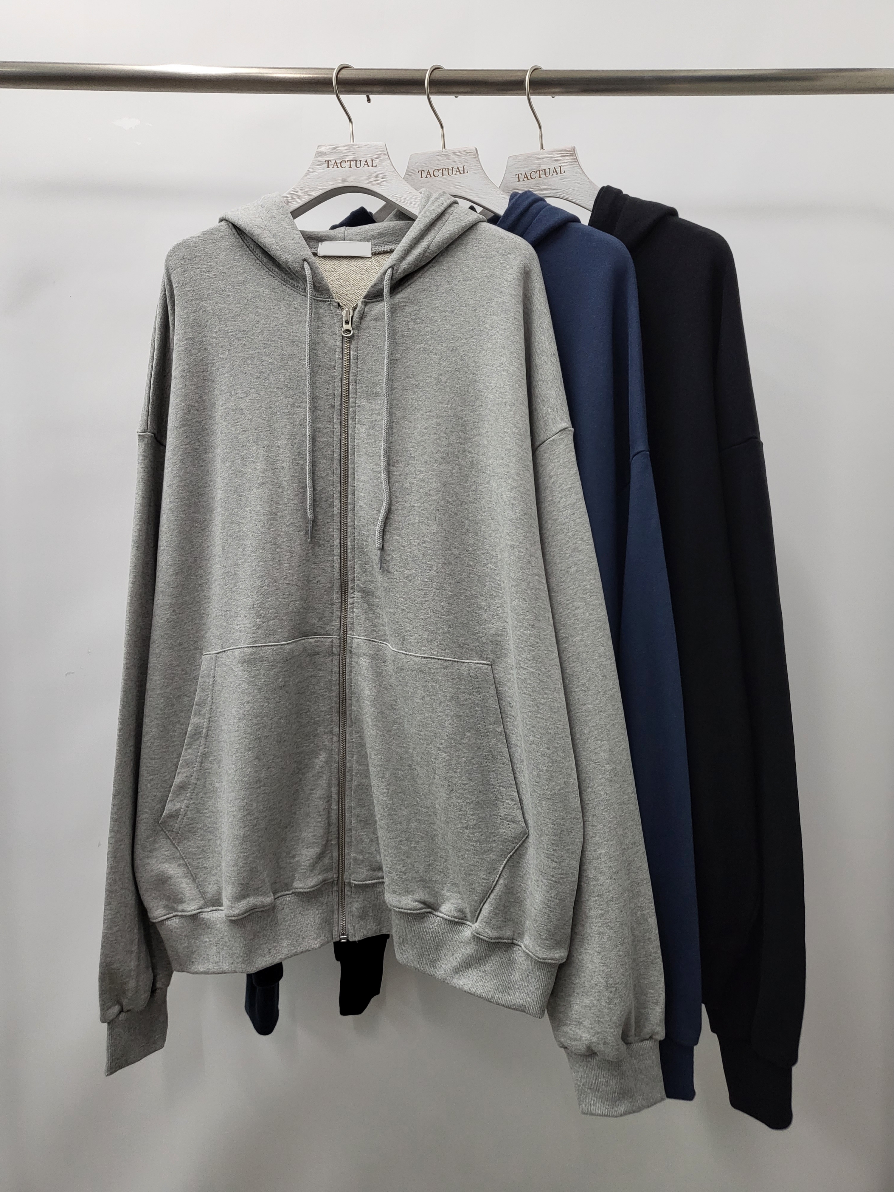 OverSize淨色連帽拉鍊外套 JK2396