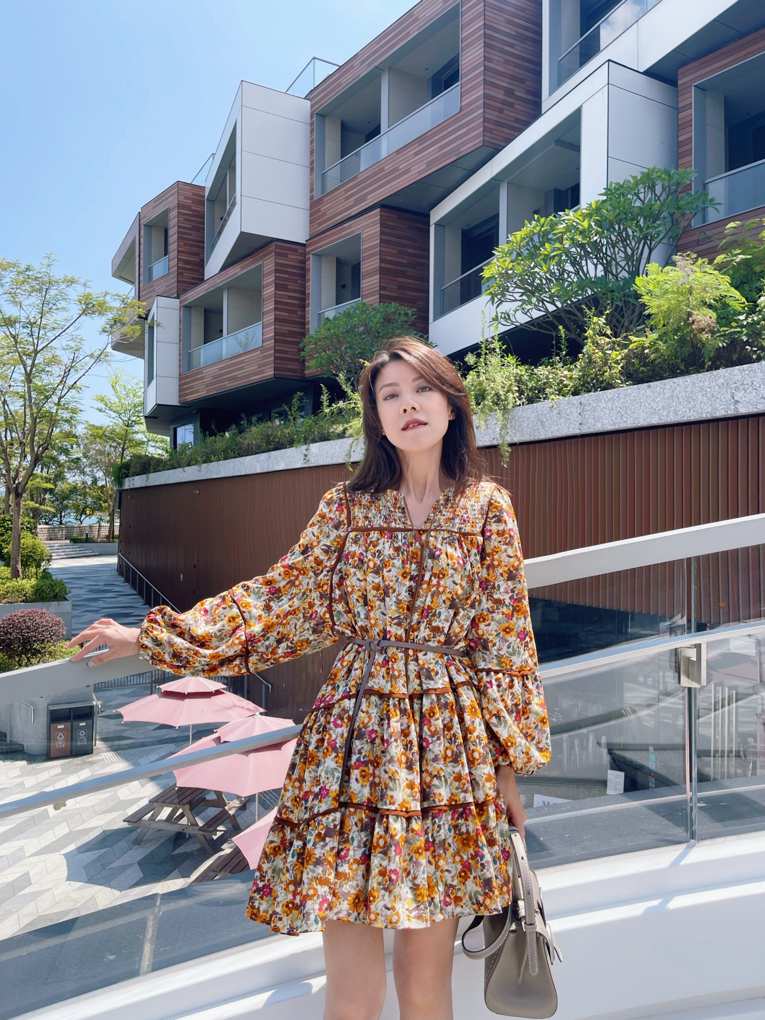 Floral Print Flared Hem Mini Dress With Belt_DS234L09