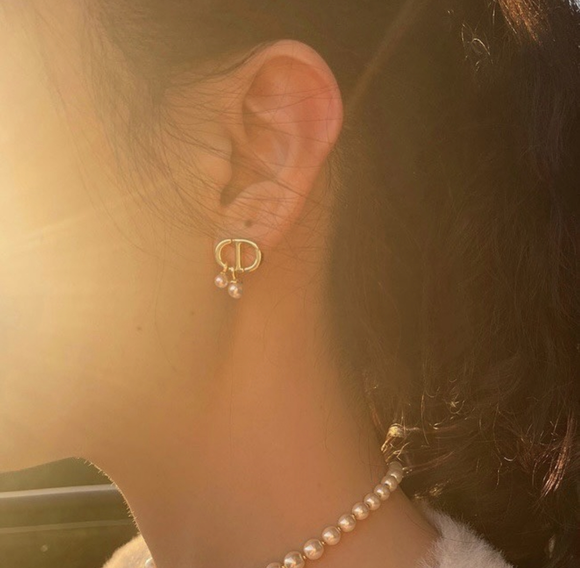 雙D珍珠小吊墜耳釘