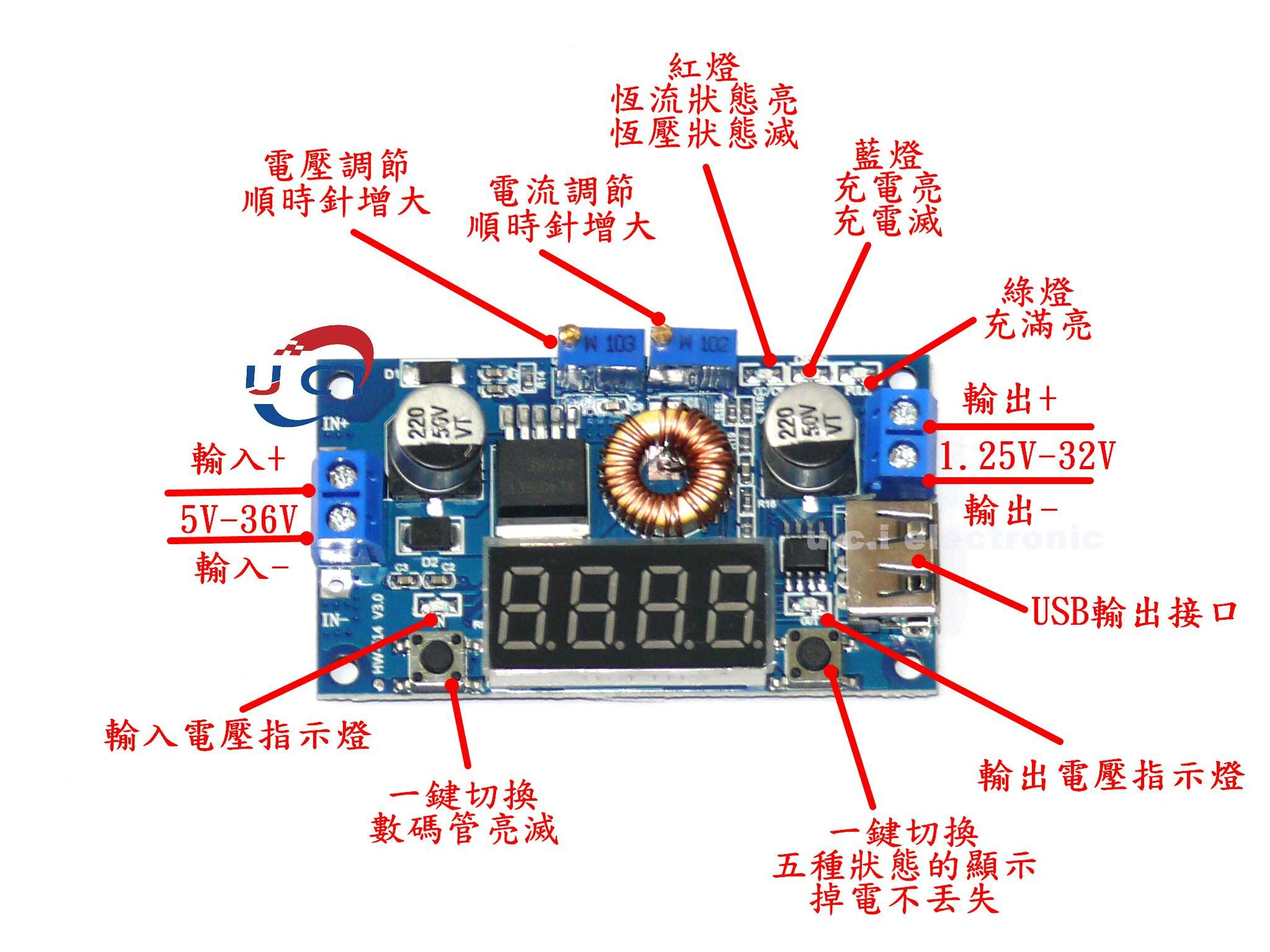 【UCI電子】 (D-54) 5A XL4015恒壓恒流降壓電源模組 電壓電流顯示 LED驅動鋰電池充