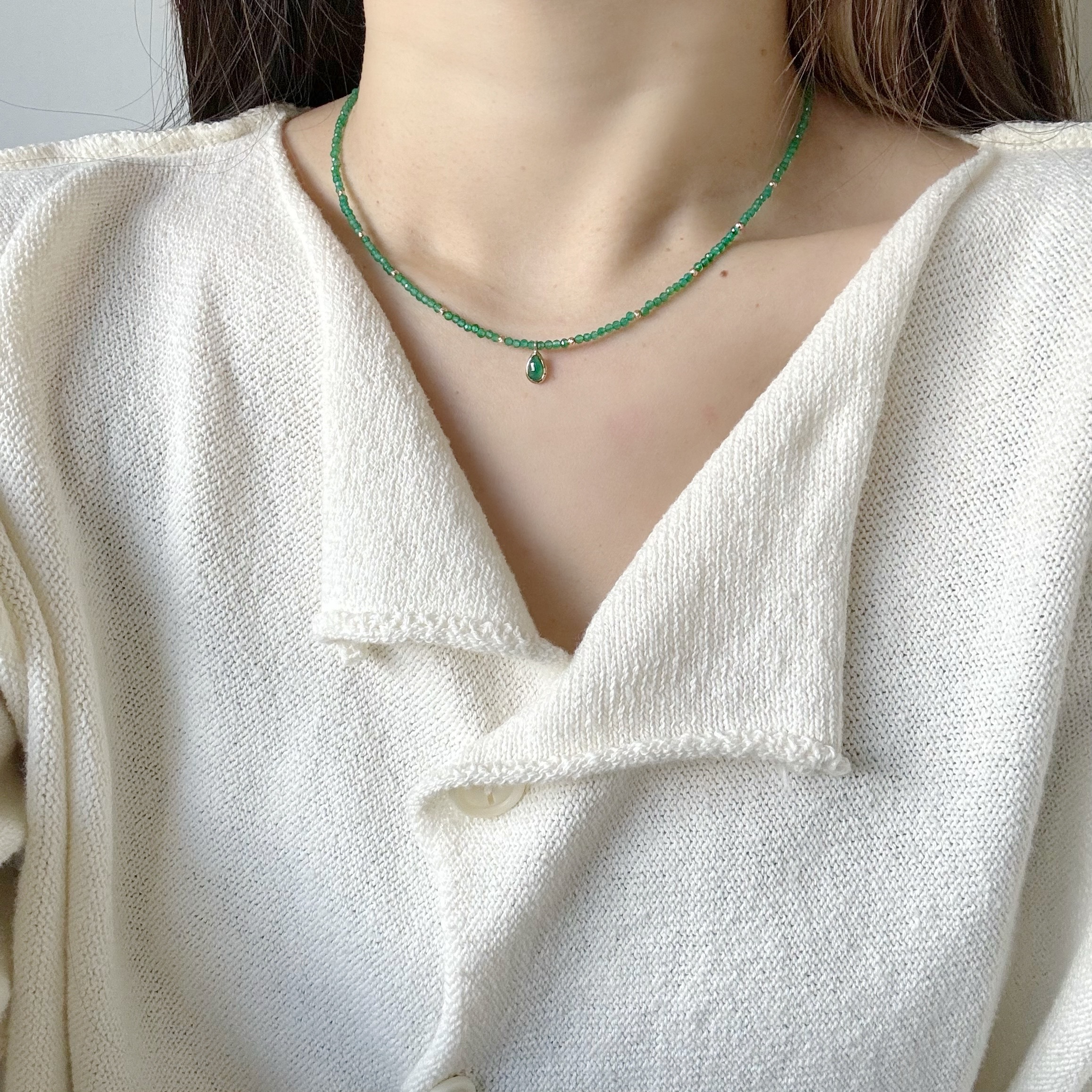 14k綠瑪瑙cutting ball水滴項鍊